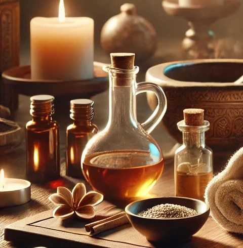Imagen generada con IA elementos de medicina ayurveda